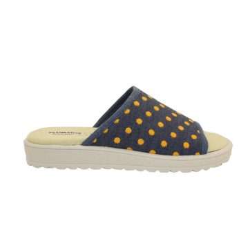 ZAPATILLA ZUECO OJAL TOALLA TOPOS (R80017) MARINO/AMARILLO - ROAL
