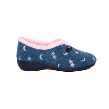 ZAPATILLA CERRADA CUÑA LUNAS Y ESTRELLAS (4752) MARINO/ROSA - VULCA-BICHA