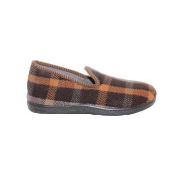 ZAPATILLA CERRADA PAÑO LANA CUADROS (12024) MARRÓN - ECO-FLEX